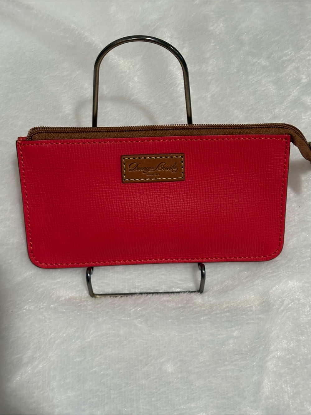 Dooney & Bourke Red Leather Wristlet with Brown Trim - Picture 10 of 11